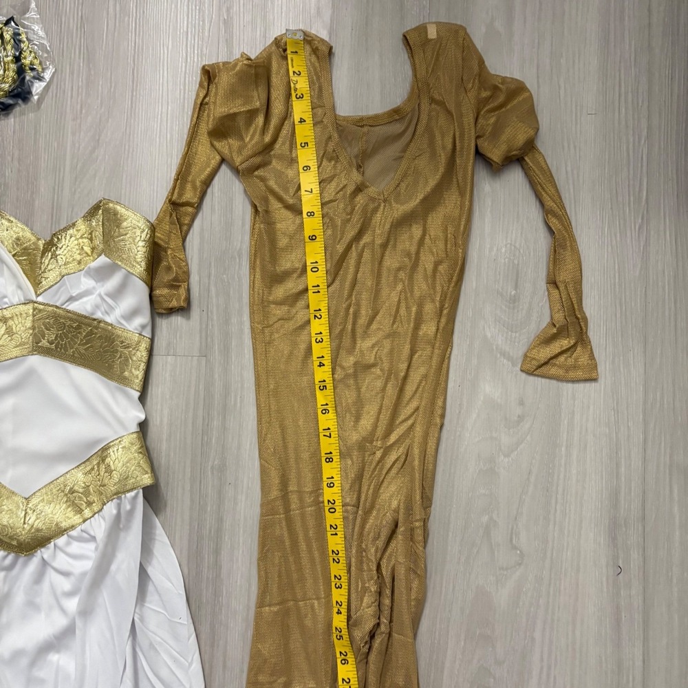 Leg Avenue Golden Goddess Costume Size S/P 3 Piece Catsuit Dress Headpiece - Picture 8 of 12